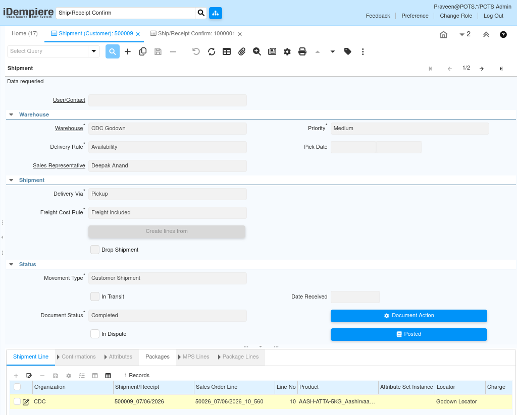TenthPlanet iDempiere Sales ShipmentCustomer6