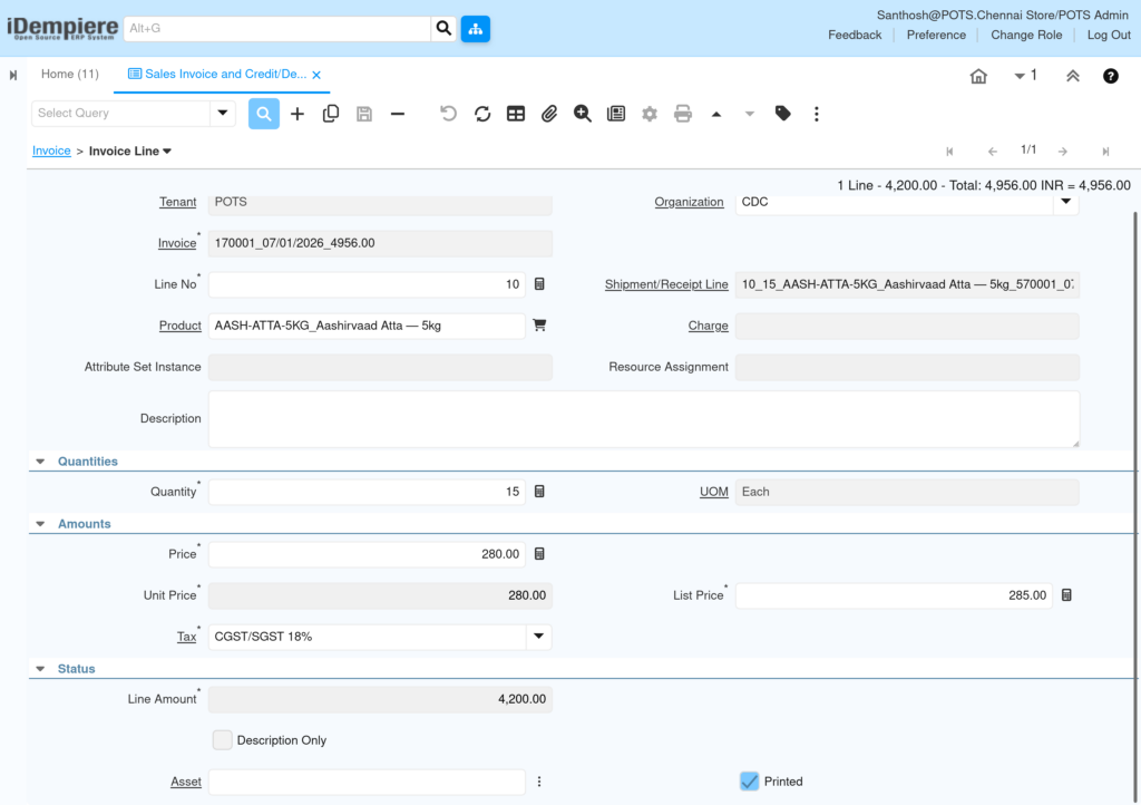 How to Configure Sales Invoice and Credit/Debit Note in iDempiere TenthPlanet iDempiere SalesInvoice Line