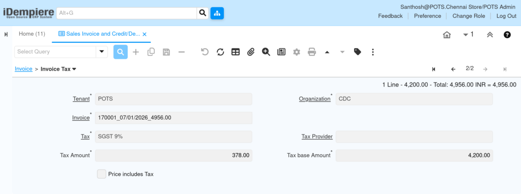 How to Configure Sales Invoice and Credit/Debit Note in iDempiere TenthPlanet iDempiere SalesInvoice SalesTax 2