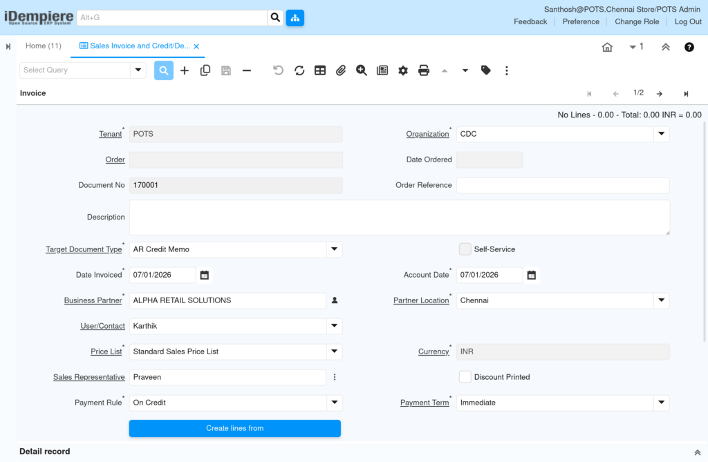How to Configure Sales Invoice and Credit/Debit Note in iDempiere TenthPlanet iDempiere SalesInvoice header 1