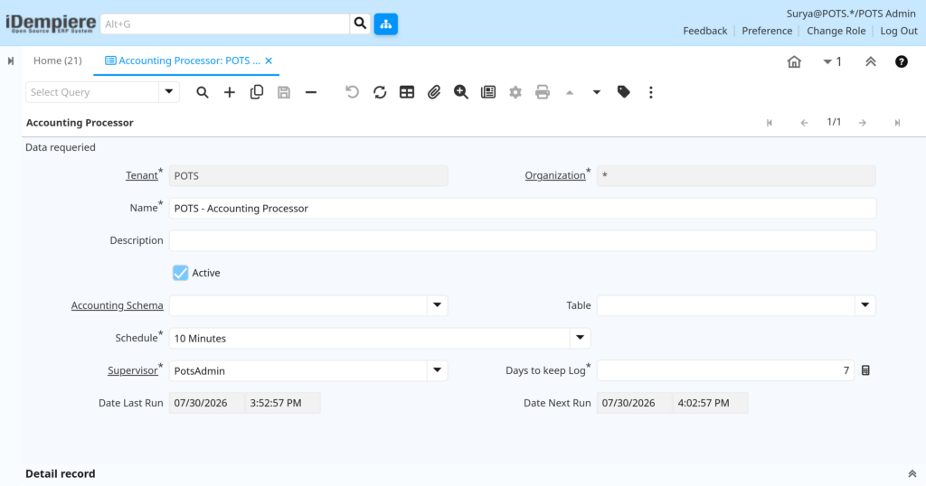 How to Configure Accounting Processor in iDempiere TenthPlanet-iDempiere-SystemAdmin-AccountingProcessor-3