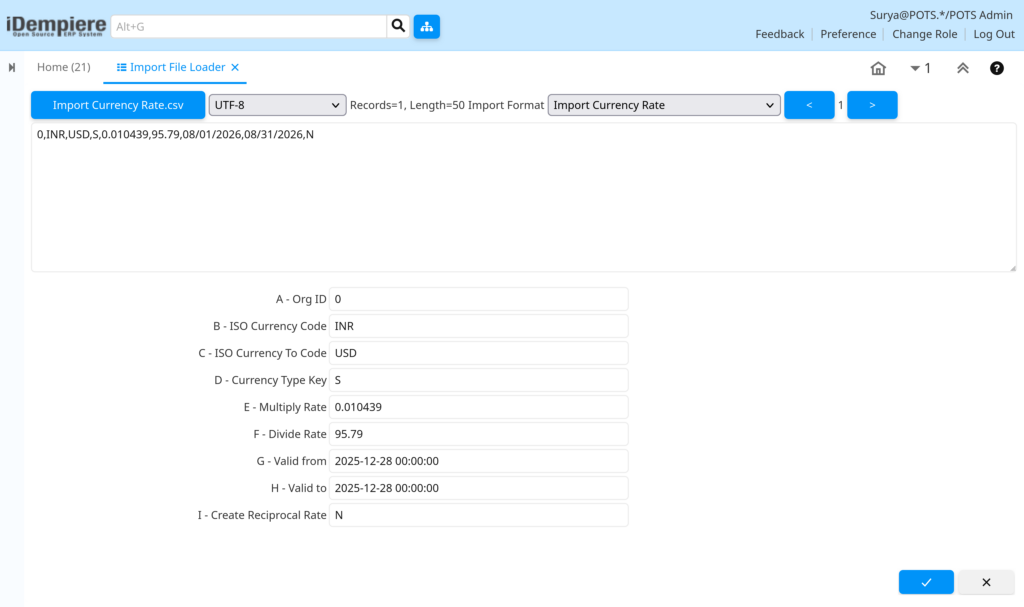 TenthPlanet-iDempiere-SystemAdmin-ImportCurrencyRate-3