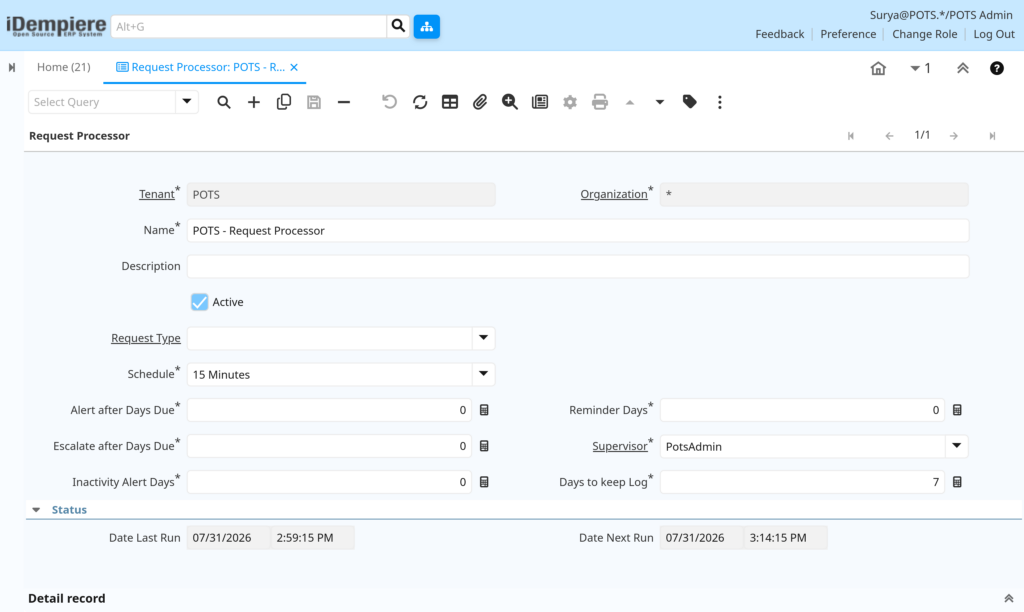 How to Configure Request Processor in iDempiere TenthPlanet-iDempiere-SystemAdmin-RequestProcessor-3