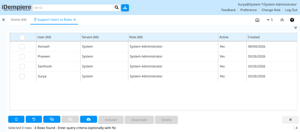 How Support Users vs Roles Info Window Works in iDempiere TenthPlanet-iDempiere-SystemAdmin-SupportUsersVsRoles-3