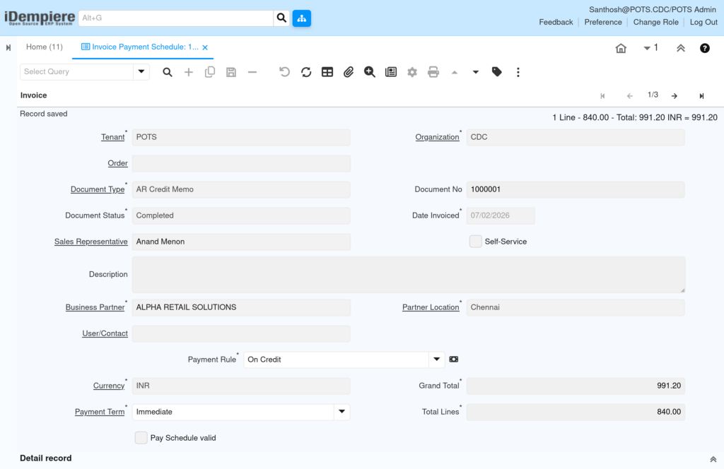 How to Configure Invoice Payment Schedule in iDempiere Tenthplanet-iDempiere-Sales-Invoice-Payment-Schedule-1