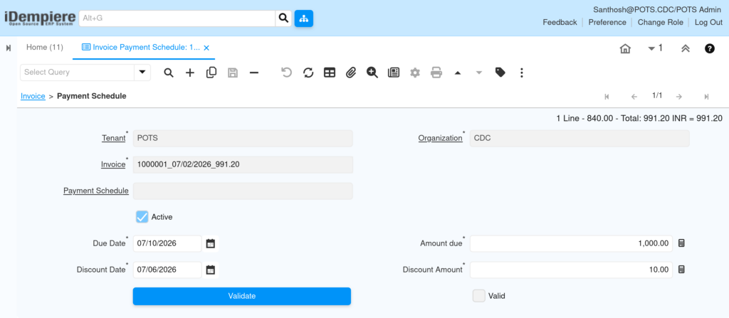 Tenthplanet iDempiere Sales Invoice Payment Schedule 2