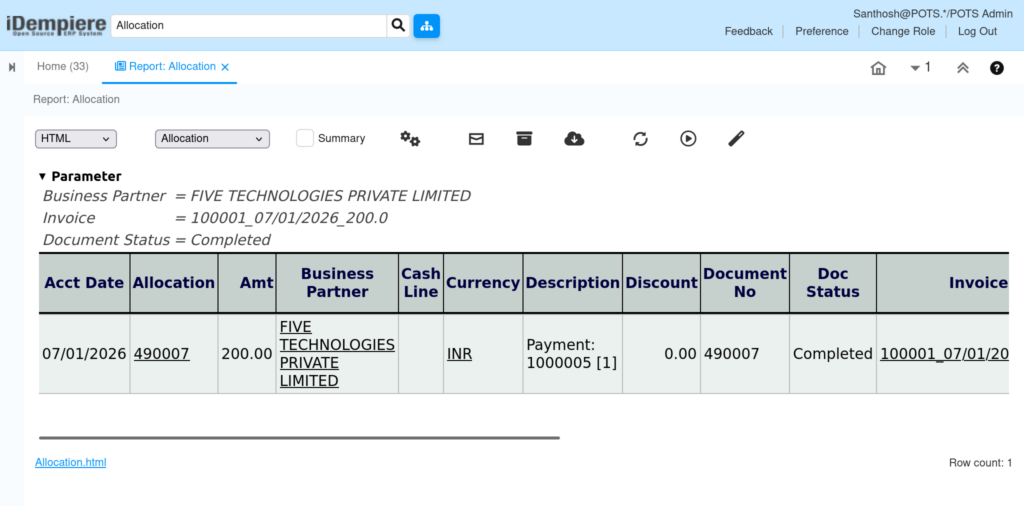 How to Use the Allocation Report in iDempiere TenthPlanet iDempiere Accounting Allocation 2