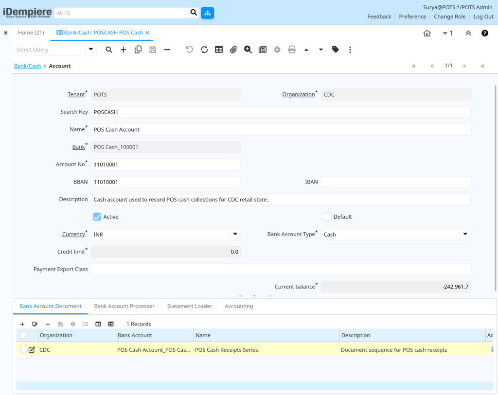 How to Configure Bank/Cash in iDempiere TenthPlanet-iDempiere-SystemAdmin-Bank_Cash-4