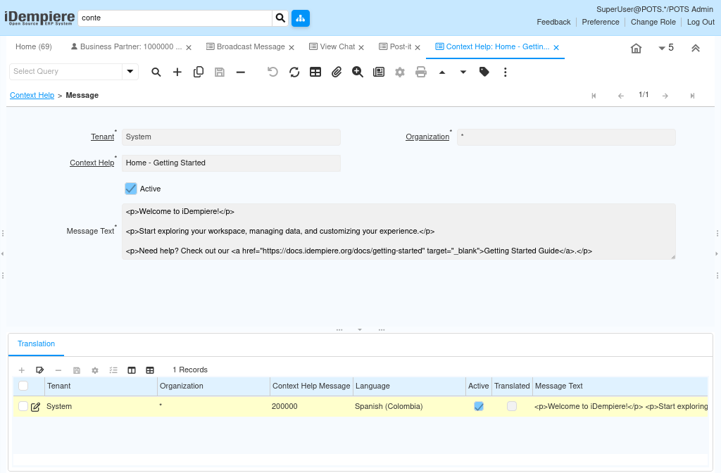 How Does Work Context Help Window in iDempiere Tenthplanet Idempiere-Application Dictionary-Context Help