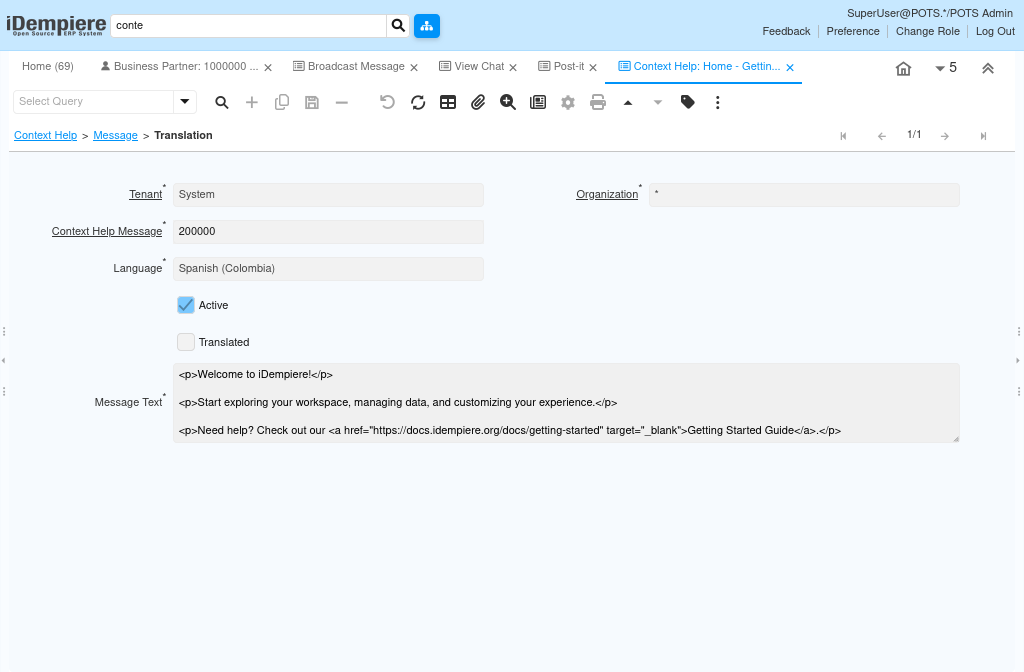 How Does Work Context Help Window in iDempiere Tenthplanet Idempiere-Application Dictionary-Context Help-2