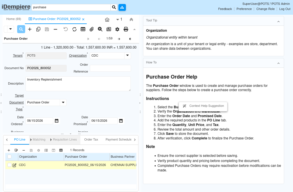 How Does Work Context Suggestion Help in iDempiere Tenthplanet Idempiere-Application Dictionary-Context Help Suggestion