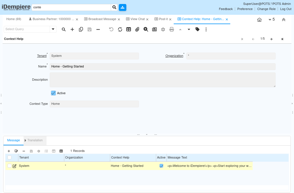 How Does Work Context Help Window in iDempiere Tenthplanet Idempiere-Application Dictionary-Context Help