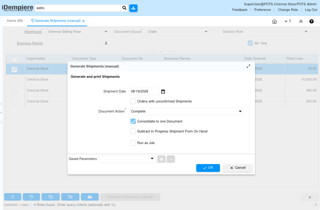 How To Generate Shipment(Manual) in iDempiere Tenthplanet-Idempiere-Sales Management-Generate Shipment (Manual)-1