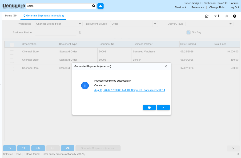 How To Generate Shipment(Manual) in iDempiere Tenthplanet-Idempiere-Sales Management-Generate Shipment (Manual)-2
