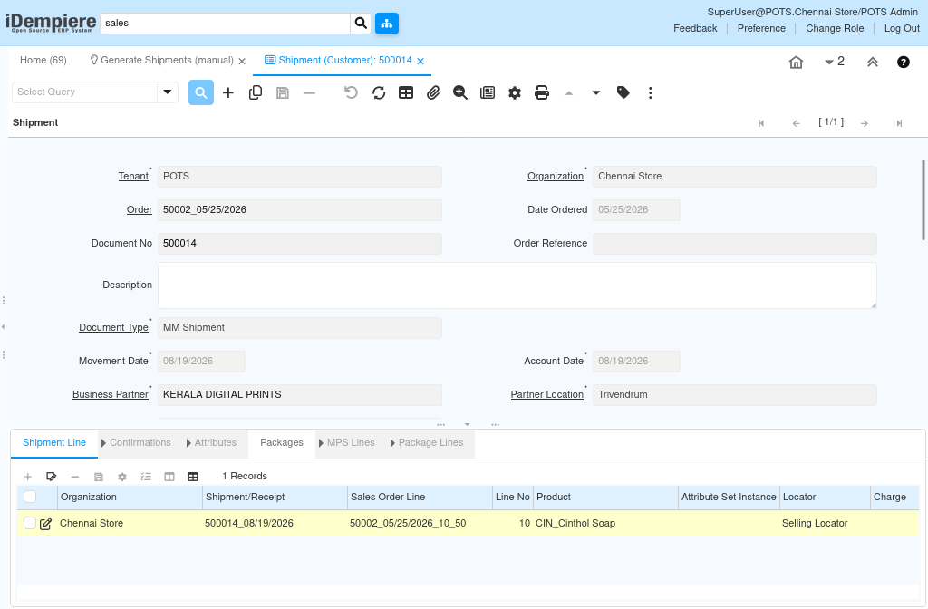 How To Generate Shipment(Manual) in iDempiere Tenthplanet-Idempiere-Sales Management-Generate Shipment (Manual)-3