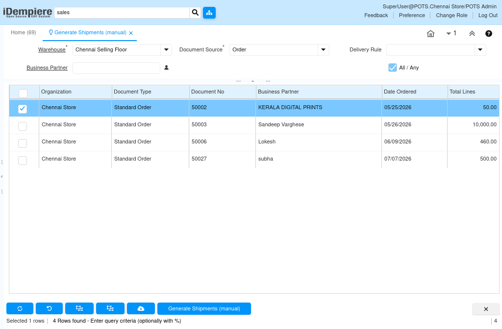 How To Generate Shipment(Manual) in iDempiere Tenthplanet-Idempiere-Sales Management-Generate Shipment (Manual)