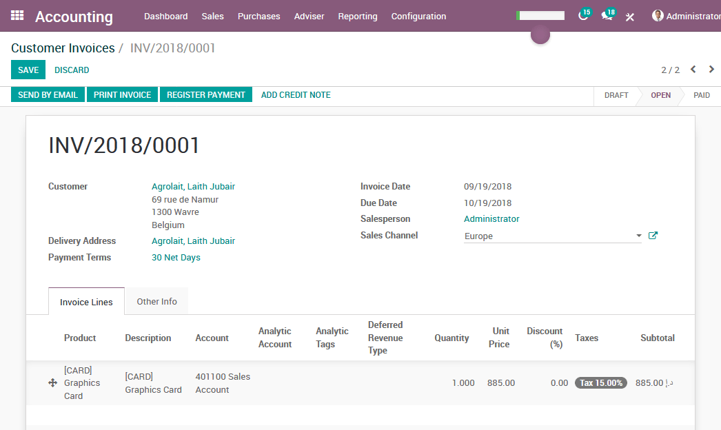 TenthPlanet_Odoo_Product_Accounting_Customer_Invoice
