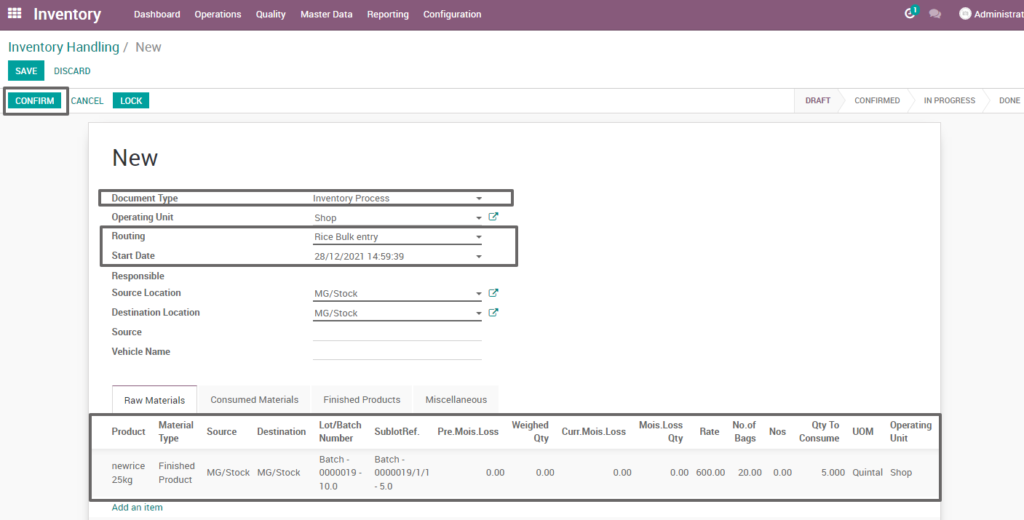 2 Ricetrading ERP Inventory Managementcreate rice bulk entry