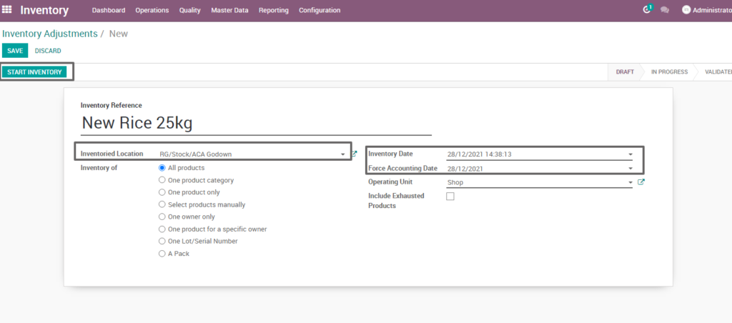 Ricetrading ERP Inventory Management start inventory adjustment 1