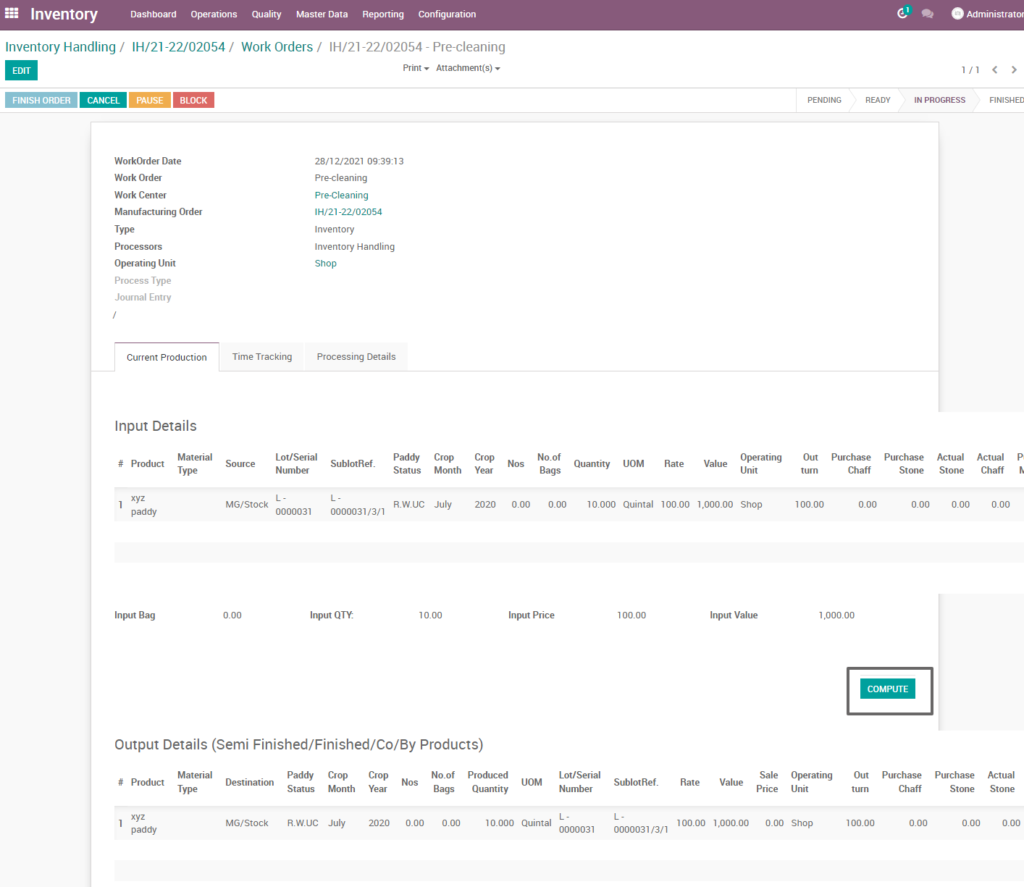 Ricetrading ERP Inventory Managementcompute precleaning manufacturing process