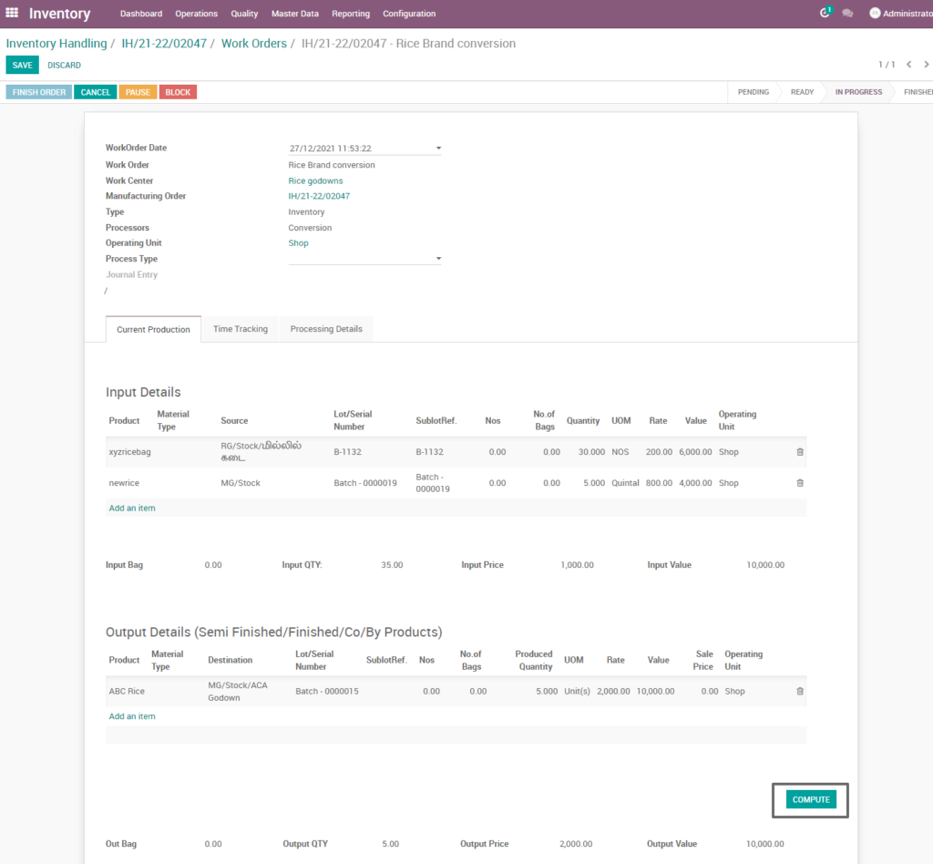 Ricetrading ERP Inventory Managementcompute process brand conversion