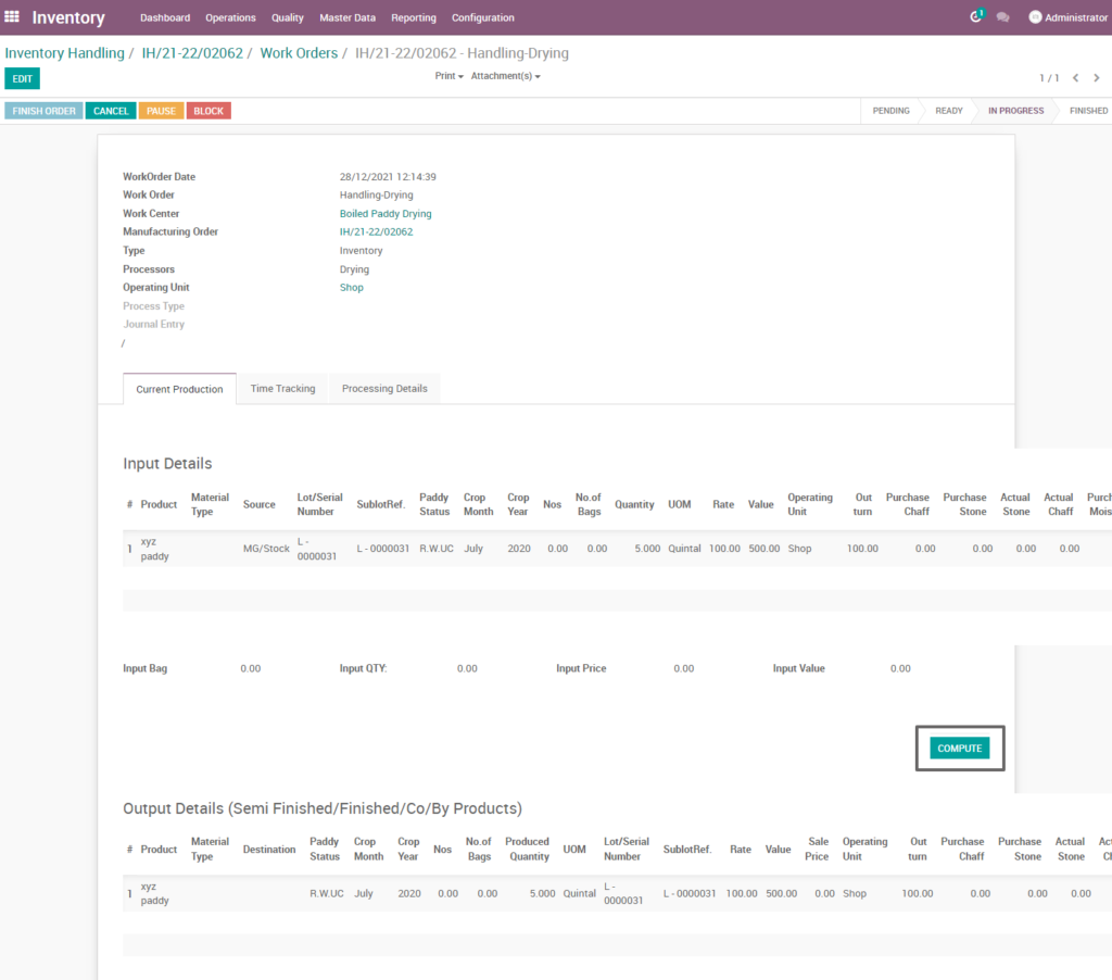 Ricetrading ERP Inventory Managementcompute raw paddy drying