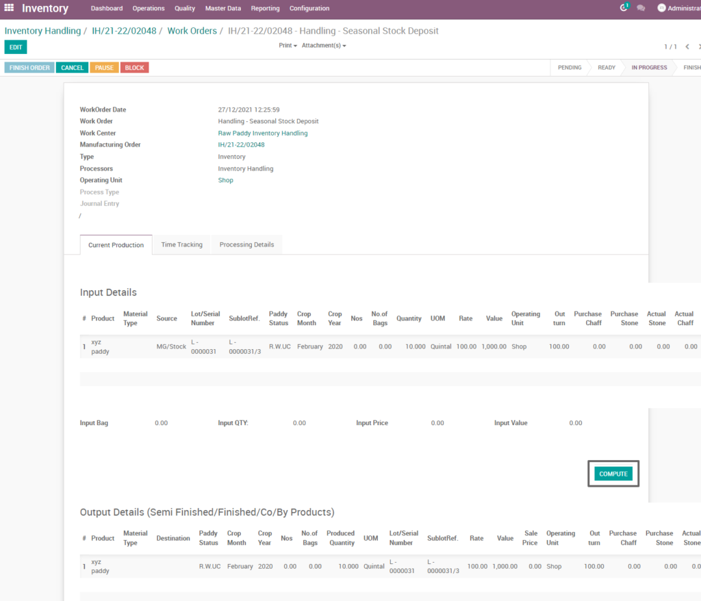 Ricetrading ERP Inventory Managementcompute raw paddy inventory handling