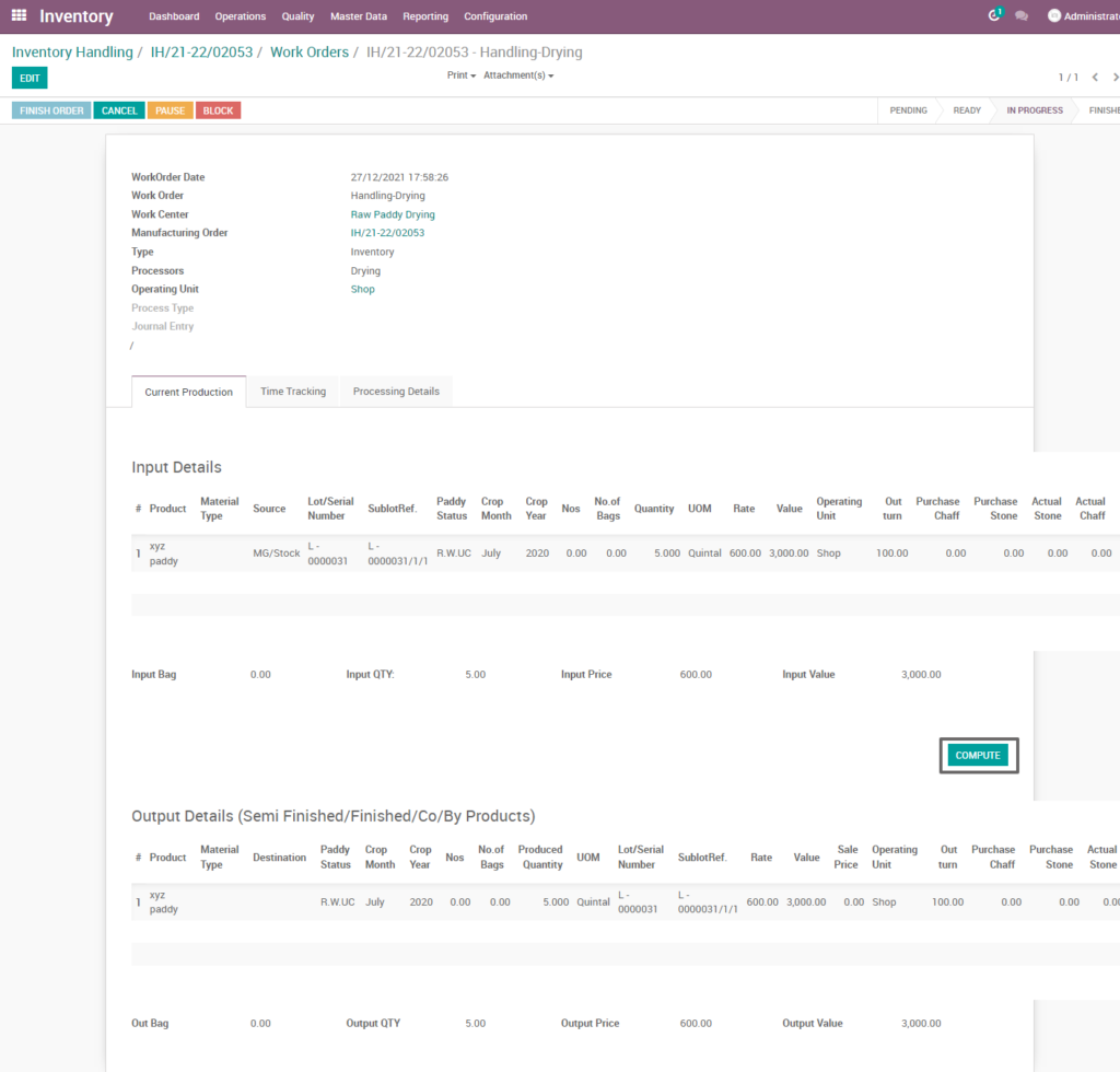 Ricetrading ERP Inventory Managementcompute raw paddy inventory handling drying