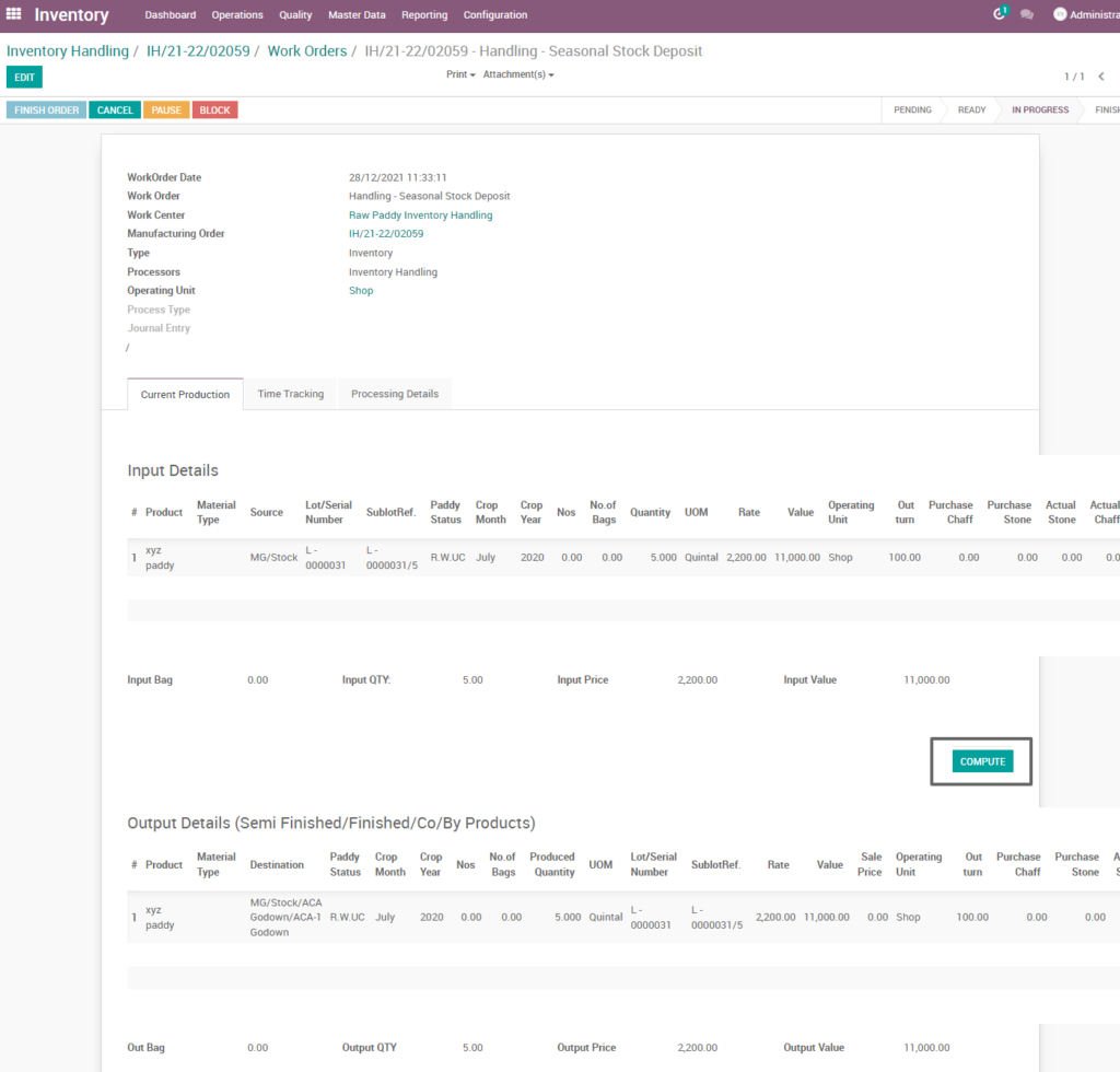 Ricetrading ERP Inventory Managementcompute raw paddy seasonal stock release