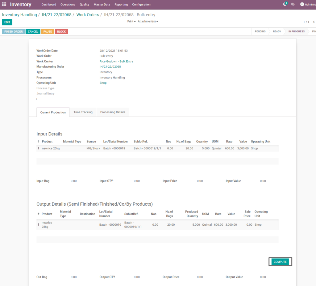 Ricetrading ERP Inventory Managementcompute rice bulk entry