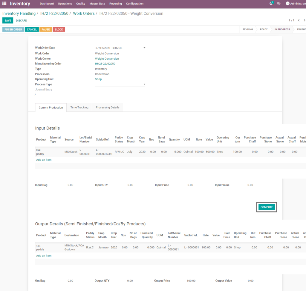 Ricetrading ERP Inventory Managementcompute workorder weight conversion