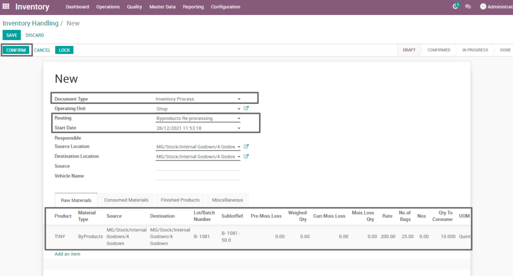 Ricetrading ERP Inventory Managementcreate byproduct reprocessing