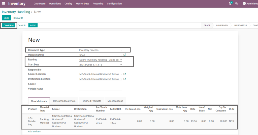 Ricetrading ERP Inventory Managementcreate gunny inventory handling brand conversion