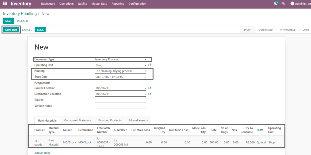 Ricetrading ERP Inventory Managementcreate pre cleaning drying process