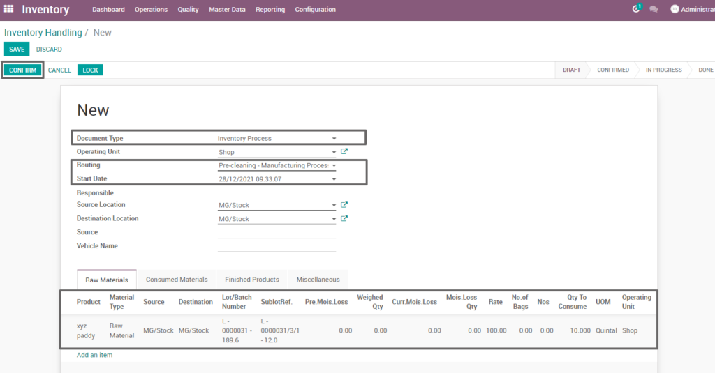 Ricetrading ERP Inventory Managementcreate precleaning manufacturing process