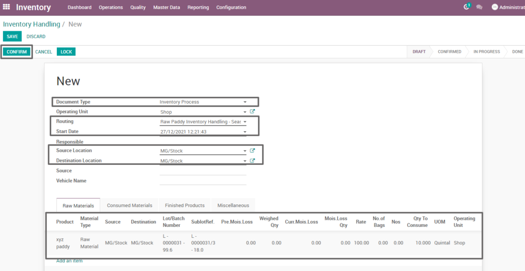 Ricetrading ERP Inventory Managementcreate raw paddy inventory handling seasonal stock deposit 1