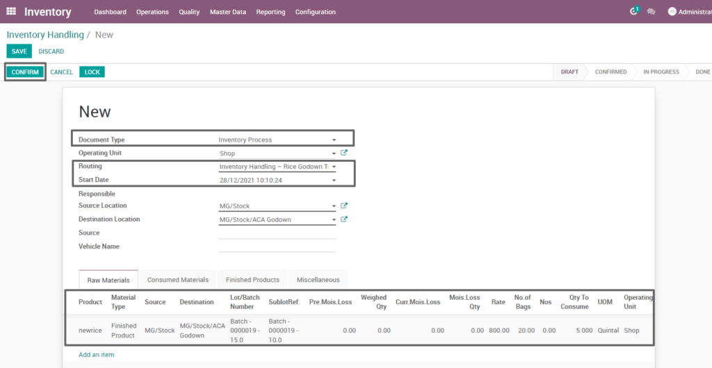 Ricetrading ERP Inventory Managementcreate rice godown transfer