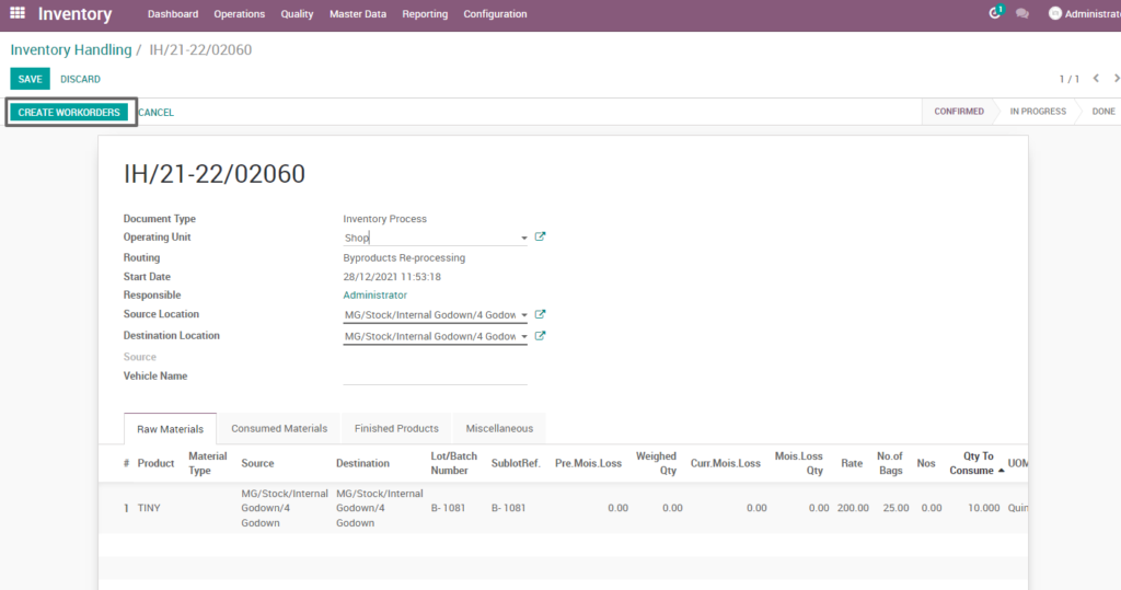 Ricetrading ERP Inventory Managementcreate workorder byproduct reprocessing