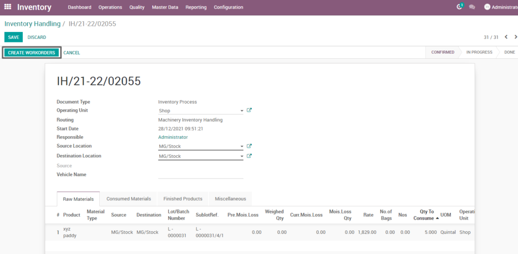 Ricetrading ERP Inventory Managementcreate workorder machinery inventory handling