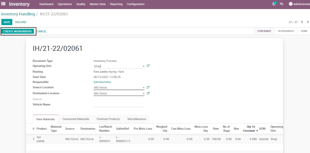 Ricetrading ERP Inventory Managementcreate workorder raw paddy drying