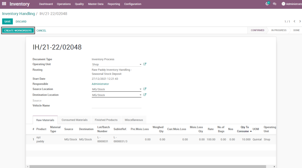 Ricetrading ERP Inventory Managementcreate workorder raw paddy inventory handling