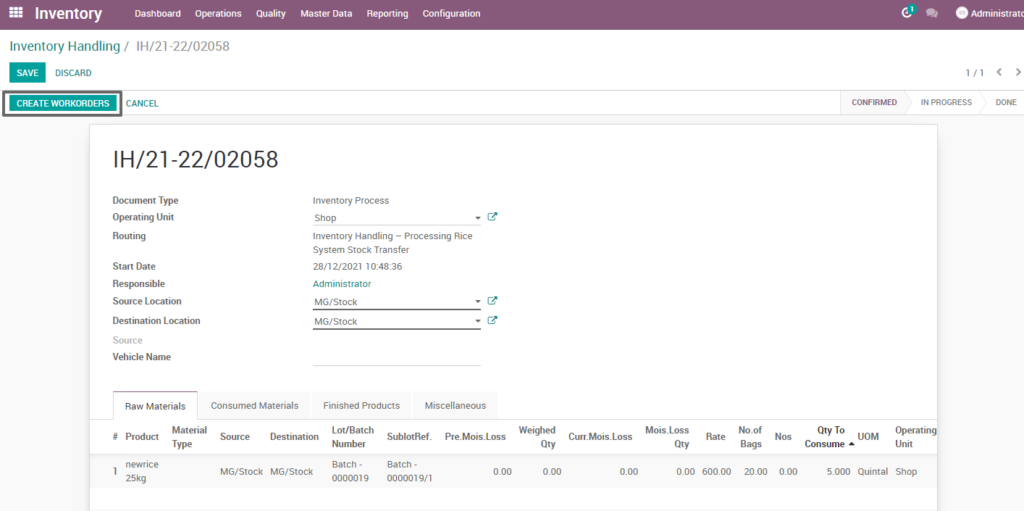 Ricetrading ERP Inventory Managementcreate workorder rice system stock transfer