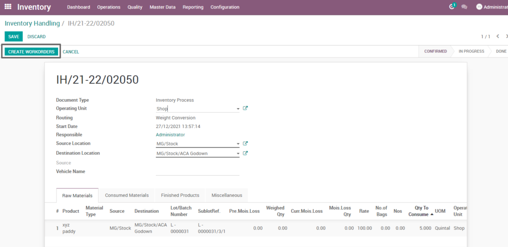 Ricetrading ERP Inventory Managementcreate workorder weight conversion