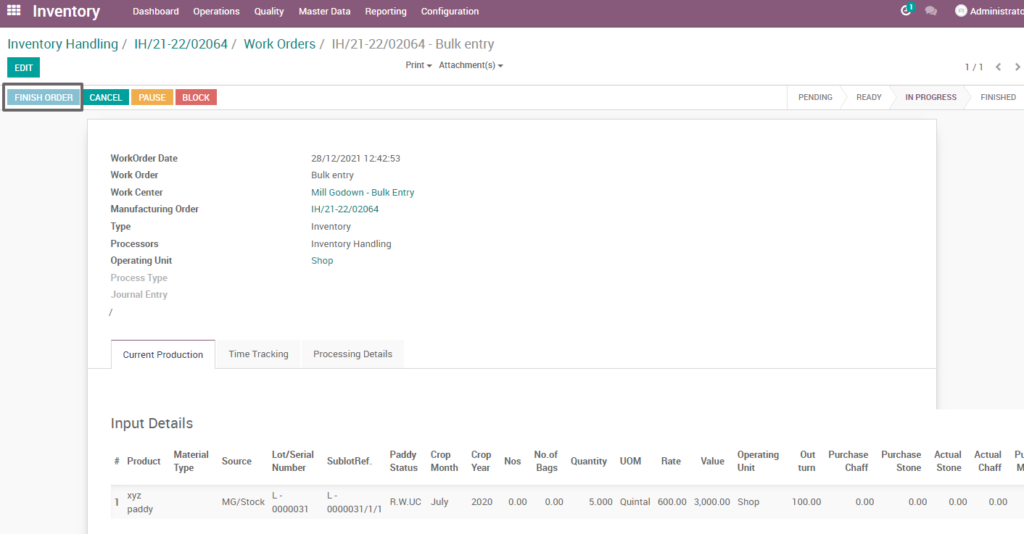 Ricetrading ERP Inventory Managementfinish order raw paddy bulkentry