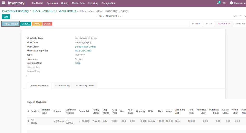 Ricetrading ERP Inventory Managementfinish order raw paddy drying