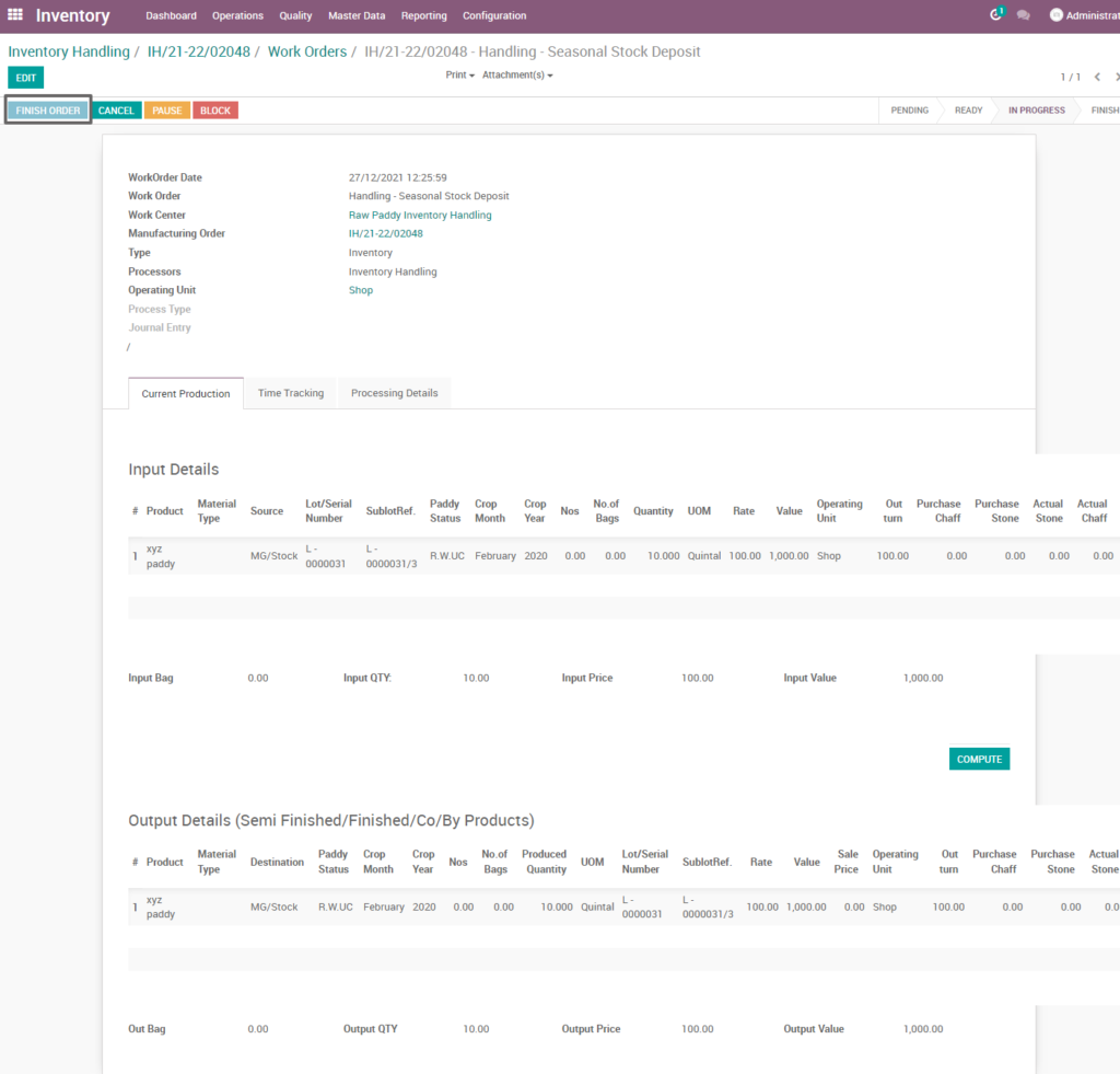 Ricetrading ERP Inventory Managementfinish order raw paddy inventory handling