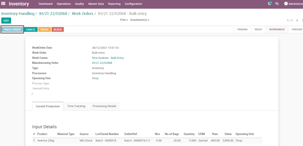 Ricetrading ERP Inventory Managementfinish order rice bulk entry