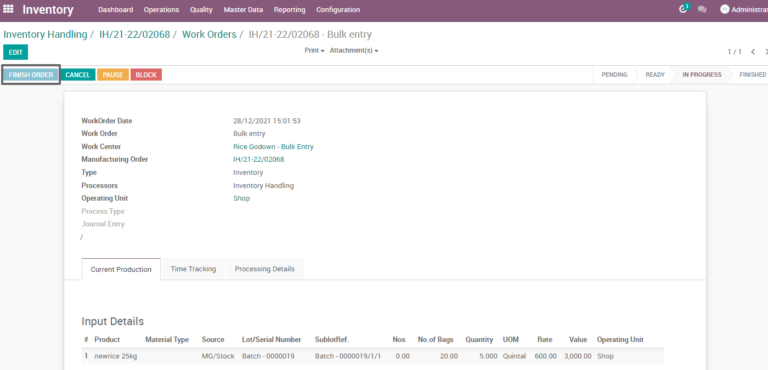 Rice Mill ERP Inventory Management - TenthPlanet Technologies