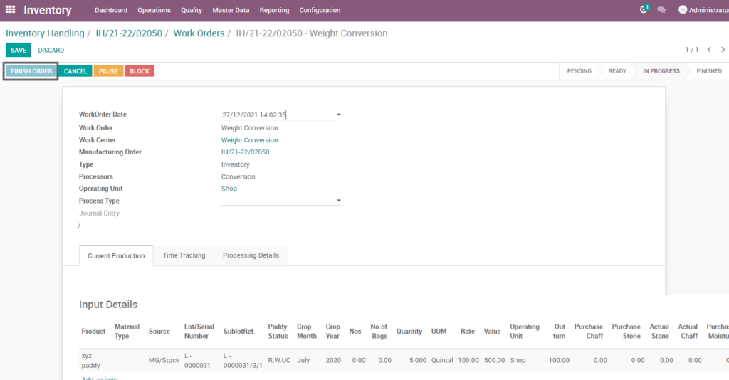 Ricetrading ERP Inventory Managementfinish order weight conversion