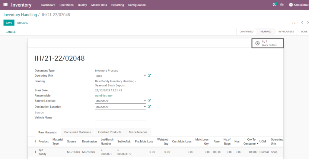 Ricetrading ERP Inventory Managementopen workorder raw paddy inventory handling